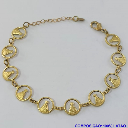 PULSEIRA NO BRUTO PRONTO PARA O BANHO - (E2906) PULSEIRA COM PINGENTES NOSSA SRA. APARECIDA - TAMANHO 18CM  - PESO 3,9GR  COM EXTENSOR E FECHO LAGOSTA - BRU9020