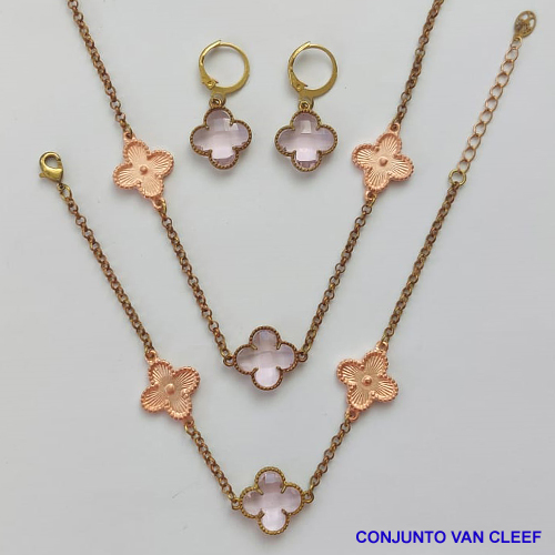 CONJUNTO NO BRUTO PRONTO PARA O BANHO - " VAN CLEEF " ( GARGANTILHA/PULSEIRA E BRINCO ) PINGENTE DE 15MM - PESO TOTAL 15,5GR - CORRENTE CADEADO COM EXTENSOR E FECHO LAGOSTA BRU9028