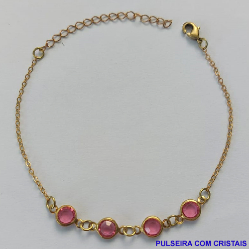 PULSEIRA NO BRUTO PRONTO PARA O BANHO(CX95) - PULSEIRA COM CRISTAIS VERDES - TAMANHO 18CM - PESO 1.8GR - COM EXTENSOR E FECHO LAGOSTA BRU9037