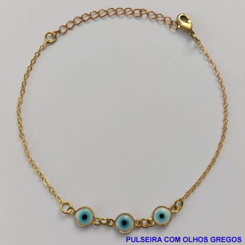 PULSEIRA NO BRUTO PRONTO PARA O BANHO - PULSEIRA COM OLHOS GREGOS - TAMANHO 18CM - PESO 1.2GR - COM EXTENSOR E FECHO LAGOSTA BRU9040