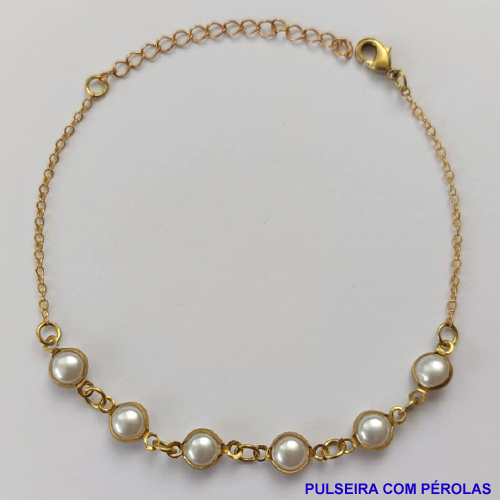 PULSEIRA NO BRUTO PRONTO PARA O BANHO - PULSEIRA COM PÉROLAS - TAMANHO 18CM - PESO 1.9GR - COM EXTENSOR E FECHO LAGOSTA BRU9044