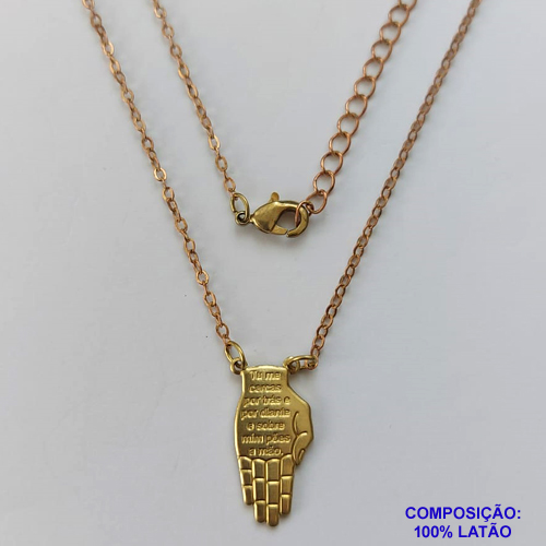 GARGANTILHA NO BRUTO PRONTO PARA O BANHO(CX86) COM CORRENTE CADEADO 45CM - (3077) COM PINGENTE MÃO DE DEUS - TAMANHO 10X20MM - 2,5GR  - BRU9053