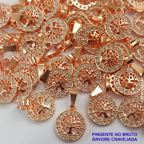 PINGENTE NO BRUTO PRONTO PARA O BANHO - PINGENTE ÁRVORE DA VIDA CRAVEJADA COM MICRO ZIRCÔNIAS - COMPOSIÇÃO: 70% LATÃO E 30% ZIRCÔNIA - TAMANHO 13MM -  PESO TOTAL 0,9GR - BRU0001397