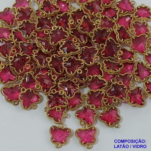 ACESSORIO NO BRUTO PRONTO PARA O BANHO - (VENDA POR UNIDADE) PINGENTE TIPO "VAN CLEEF" COR ROSA FORMATO TREVO COM DUAS ARGOLINHAS - TAMANHO "10MM " PESO 0,8GR  BRU0001409