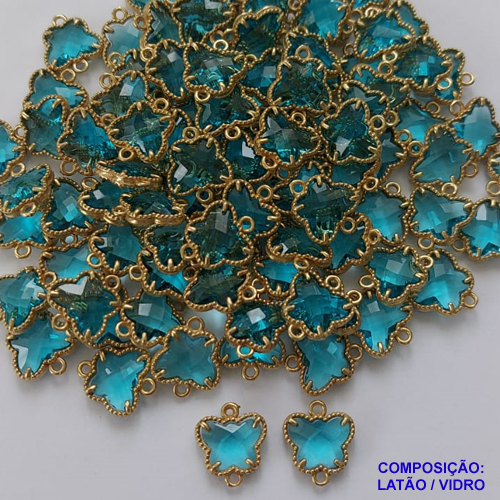 ACESSORIO NO BRUTO PRONTO PARA O BANHO - (VENDA POR UNIDADE) PINGENTE TIPO "VAN CLEEF" COR AZUL FORMATO TREVO COM DUAS ARGOLINHAS - TAMANHO "10MM " PESO 0,8GR  BRU0001410