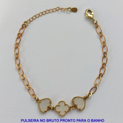 PULSEIRA NO BRUTO PRONTO PARA O BANHO -  PULSEIRA FEMININA TIPO VAN CLEEF MADRE PÉROLA - TAMANHO 18CM COM EXTENSOR - PESO 4,1GR  E FECHO LAGOSTA - BRU9088