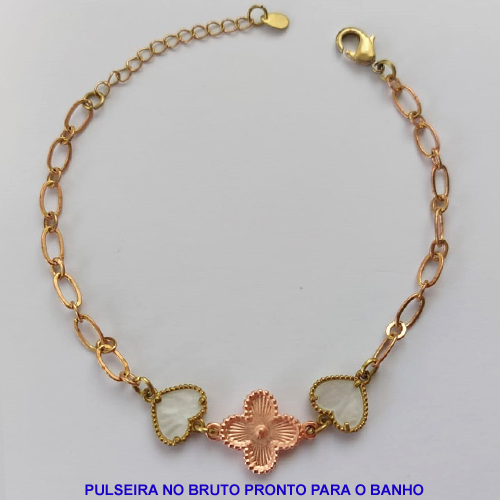 PULSEIRA NO BRUTO PRONTO PARA O BANHO -  PULSEIRA FEMININA TIPO VAN CLEEF MADRE PÉROLA - TAMANHO 18CM COM EXTENSOR - PESO 3,7GR  E FECHO LAGOSTA - BRU9089