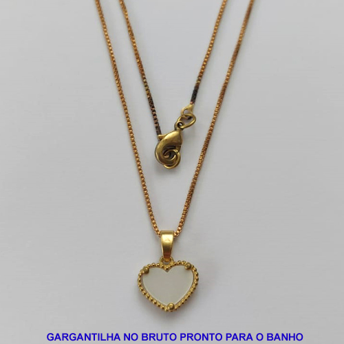 GARGANTILHA NO BRUTO PRONTO PARA O BANHO - COM CORRENTE VENEZIANA DE 45CM - PINGENTE TIPO VAN CLEEF MADRE PÉROLA 11MM - PESO TOTAL 1,8GR - BRU9090