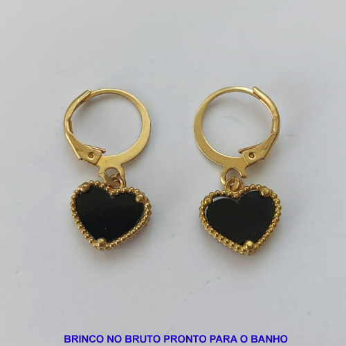 BRINCO NO BRUTO PRONTO PARA O BANHO - ARGOLINHA DE PRESSÃO (TRANQUETA) COMPOSIÇÃO LATÃO / RESINA - TIPO VAN CLEEF PRETA 11MM PESO- 1,6GR BRU9096