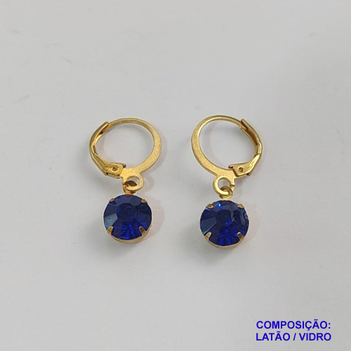 BRINCO BRUTO PARA BANHO ARGOLA DE PRESSÃO (TRANQUETA) PEDRA AZUL (8MM) COMPOSIÇÃO: LATÃO / VIDRO - PESO 1,6GR -  BRU9106