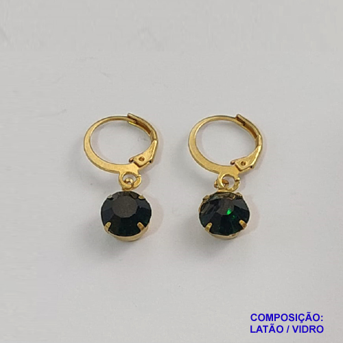 BRINCO BRUTO PARA BANHO ARGOLA DE PRESSÃO (TRANQUETA) PEDRA VERDE (8MM) COMPOSIÇÃO: LATÃO / VIDRO - PESO 1,6GR -  BRU9108