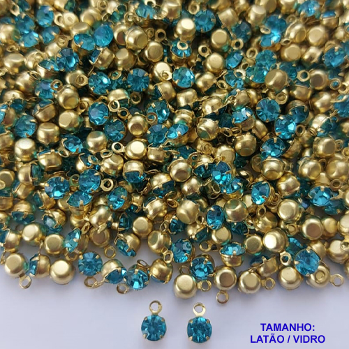 ACESSORIO NO BRUTO PRONTO PARA O BANHO - PINGENTE COM UMA ARGOLINHA (SS18) TAMANHO 4MM COR AZUL - (VENDA POR UNIDADE) COMPOSIÇÃO 70% LATÃO E 30% VIDRO BRU0001431