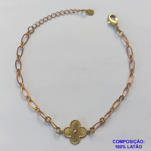 PULSEIRA NO BRUTO PRONTO PARA O BANHO -  PULSEIRA FEMININA COM 1 PINGENTE TIPO VAN CLEEF 14MM - TAMANHO 18CM COM EXTENSOR E FECHO LAGOSTA - PESO 3,1GR - BRU9119