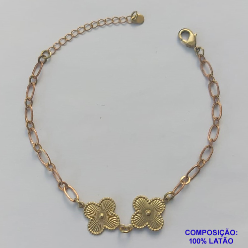 PULSEIRA NO BRUTO PRONTO PARA O BANHO -  PULSEIRA FEMININA COM 2 PINGENTES TIPO VAN CLEEF 14MM - TAMANHO 18CM COM EXTENSOR E FECHO LAGOSTA - PESO 3,4GR - BRU9120