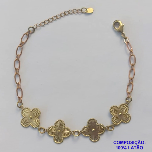 PULSEIRA NO BRUTO PRONTO PARA O BANHO -  PULSEIRA FEMININA COM 4 PINGENTES TIPO VAN CLEEF 14MM - TAMANHO 18CM COM EXTENSOR E FECHO LAGOSTA - PESO 4GR - BRU9122