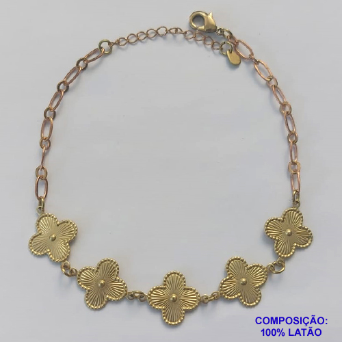 PULSEIRA NO BRUTO PRONTO PARA O BANHO -  PULSEIRA FEMININA COM 5 PINGENTES TIPO VAN CLEEF 14MM - TAMANHO 18CM COM EXTENSOR E FECHO LAGOSTA - PESO 4,8GR - BRU9123