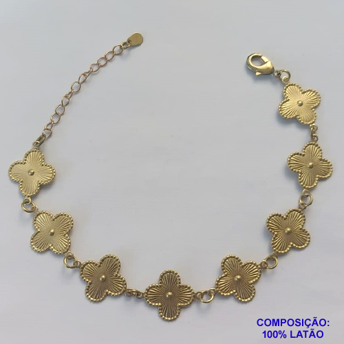 PULSEIRA NO BRUTO PRONTO PARA O BANHO -  PULSEIRA FEMININA COM 8 PINGENTES TIPO VAN CLEEF 14MM - TAMANHO 18CM COM EXTENSOR E FECHO LAGOSTA - PESO 4,9GR - BRU9125