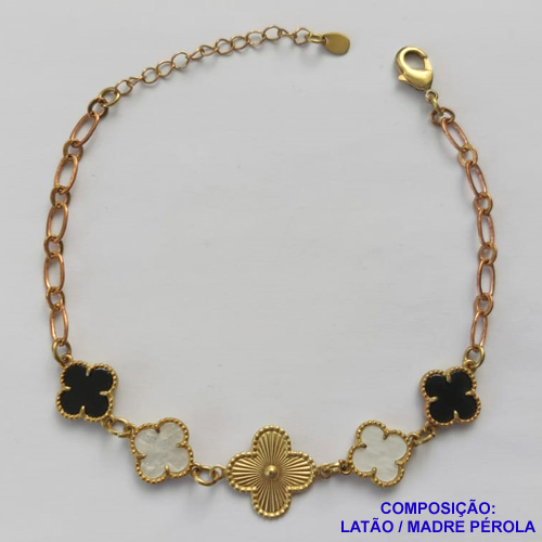 PULSEIRA NO BRUTO PRONTO PARA O BANHO -  PULSEIRA FEMININA COM 4 PINGENTES TIPO VAN CLEEF 11MM COM 1 DE 14MM- TAMANHO 18CM COM EXTENSOR E FECHO LAGOSTA - PESO 4,5GR - BRU9129