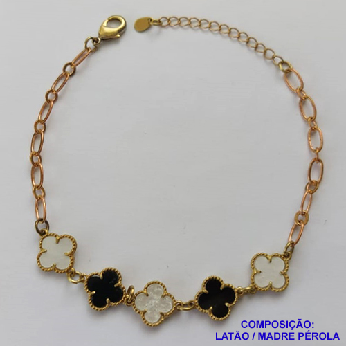 PULSEIRA NO BRUTO PRONTO PARA O BANHO -  PULSEIRA FEMININA COM 5 PINGENTES TIPO VAN CLEEF 11MM - TAMANHO 18CM COM EXTENSOR E FECHO LAGOSTA - PESO 4,6GR - BRU9131