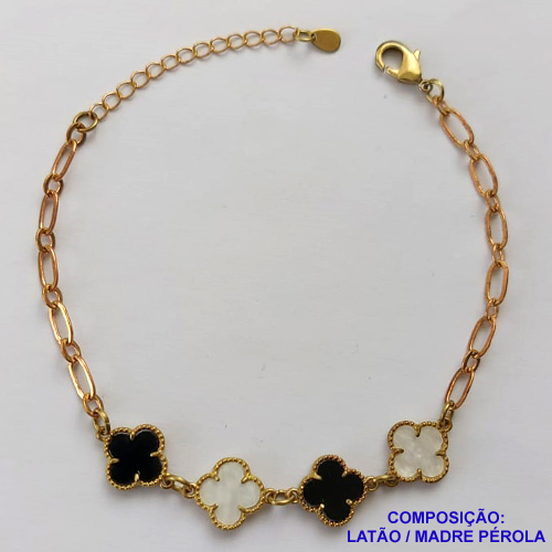 PULSEIRA NO BRUTO PRONTO PARA O BANHO -  PULSEIRA FEMININA COM 4 PINGENTES TIPO VAN CLEEF 11MM - TAMANHO 18CM COM EXTENSOR E FECHO LAGOSTA - PESO 4GR - BRU9132