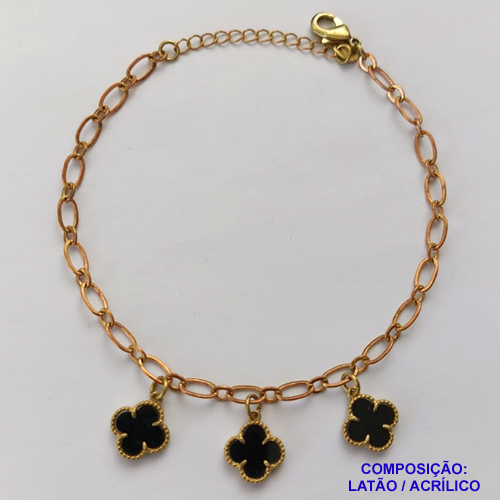 PULSEIRA NO BRUTO PRONTO PARA O BANHO -  PULSEIRA FEMININA COM 3 PINGENTES TIPO VAN CLEEF 11MM - TAMANHO 18CM COM EXTENSOR E FECHO LAGOSTA - PESO 4,6GR - BRU9133
