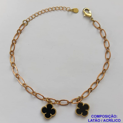 PULSEIRA NO BRUTO PRONTO PARA O BANHO -  PULSEIRA FEMININA COM 2 PINGENTES TIPO VAN CLEEF 11MM - TAMANHO 18CM COM EXTENSOR E FECHO LAGOSTA - PESO 3,8GR - BRU9134