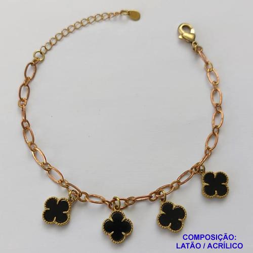 PULSEIRA NO BRUTO PRONTO PARA O BANHO -  PULSEIRA FEMININA COM 4 PINGENTES TIPO VAN CLEEF 11MM - TAMANHO 18CM COM EXTENSOR E FECHO LAGOSTA - PESO 4,8GR - BRU9135
