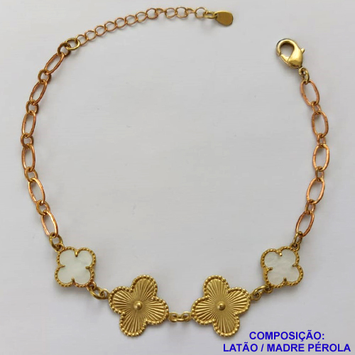 PULSEIRA NO BRUTO PRONTO PARA O BANHO -  PULSEIRA FEMININA COM 2 PINGENTES TIPO VAN CLEEF 11MM -  E 2 14MM - TAMANHO 18CM COM EXTENSOR E FECHO LAGOSTA - PESO 4GR - BRU9136
