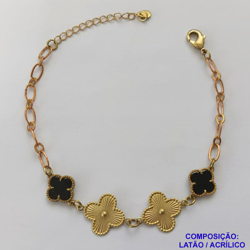 PULSEIRA NO BRUTO PRONTO PARA O BANHO -  PULSEIRA FEMININA COM 2 PINGENTES TIPO VAN CLEEF 11MM -  E 2 14MM - TAMANHO 18CM COM EXTENSOR E FECHO LAGOSTA - PESO 4GR - BRU9137