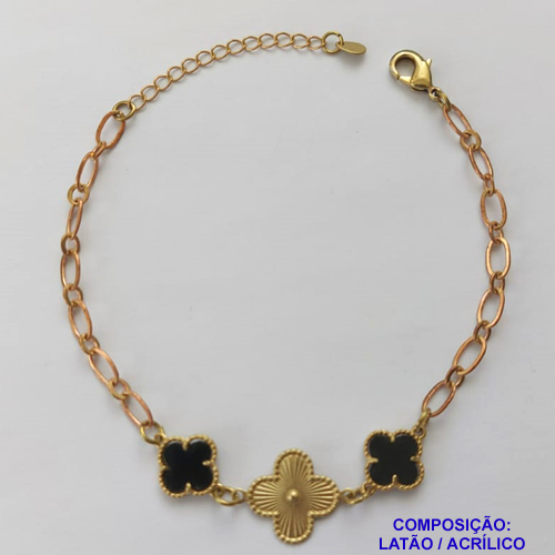PULSEIRA NO BRUTO PRONTO PARA O BANHO -  PULSEIRA FEMININA COM 2 PINGENTES TIPO VAN CLEEF   - TAMANHO 18CM COM EXTENSOR E FECHO LAGOSTA - PESO 3,9GR - BRU9138
