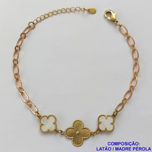 PULSEIRA NO BRUTO PRONTO PARA O BANHO -  PULSEIRA FEMININA COM 2 PINGENTES TIPO VAN CLEEF 11MM -  E 1 14MM - TAMANHO 18CM COM EXTENSOR E FECHO LAGOSTA - PESO 3,9GR - BRU9139