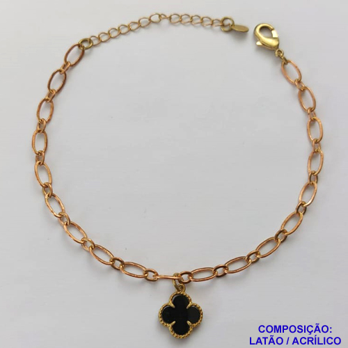 PULSEIRA NO BRUTO PRONTO PARA O BANHO -  PULSEIRA FEMININA COM 1 PINGENTE TIPO VAN CLEEF 11MM - TAMANHO 18CM COM EXTENSOR E FECHO LAGOSTA - PESO 3,2GR - BRU9140