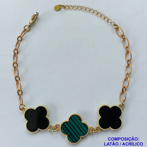 PULSEIRA NO BRUTO PRONTO PARA O BANHO -  PULSEIRA FEMININA COM 3 PINGENTES TIPO VAN CLEEF 18MM - TAMANHO 18CM COM EXTENSOR E FECHO LAGOSTA - PESO 7,3GR - BRU9143
