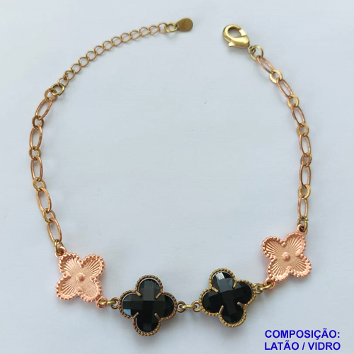 PULSEIRA NO BRUTO PRONTO PARA O BANHO -  PULSEIRA FEMININA COM 4 PINGENTES TIPO VAN CLEEF 15MM - TAMANHO 18CM COM EXTENSOR E FECHO LAGOSTA COMPOSIÇÃO: VIDRO / LATÃO - PESO 7,2GR - BRU9145