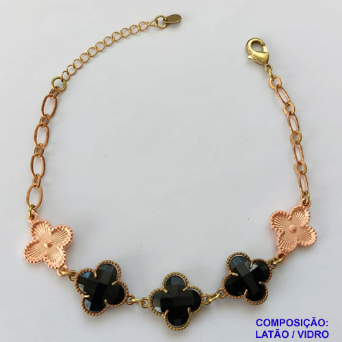 PULSEIRA NO BRUTO PRONTO PARA O BANHO -  PULSEIRA FEMININA COM 5 PINGENTES TIPO VAN CLEEF 15MM - TAMANHO 18CM COM EXTENSOR E FECHO LAGOSTA COMPOSIÇÃO: VIDRO / LATÃO - PESO 8,5GR - BRU9146