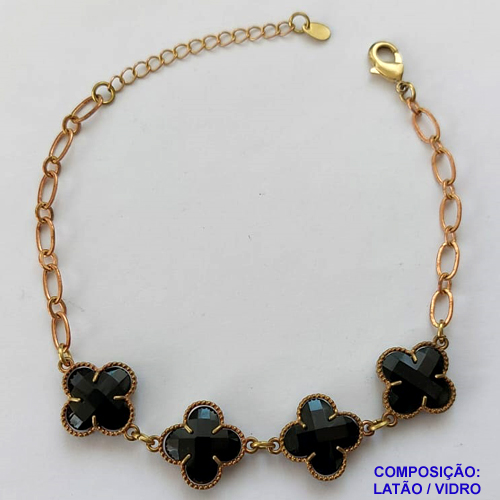 PULSEIRA NO BRUTO PRONTO PARA O BANHO -  PULSEIRA FEMININA COM 4 PINGENTES TIPO VAN CLEEF 15MM - TAMANHO 18CM COM EXTENSOR E FECHO LAGOSTA COMPOSIÇÃO: LATÃO / VIDRO - PESO 7,8GR - BRU9150
