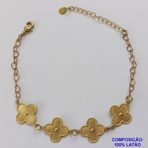 PULSEIRA NO BRUTO PRONTO PARA O BANHO -  PULSEIRA FEMININA COM 4 PINGENTES TIPO VAN CLEEF 15MM - TAMANHO 18CM COM EXTENSOR E FECHO LAGOSTA COMPOSIÇÃO: LATÃO - PESO 3,2GR - BRU9167