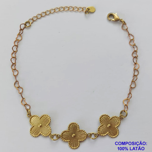 PULSEIRA NO BRUTO PRONTO PARA O BANHO -  PULSEIRA FEMININA COM 3 PINGENTES TIPO VAN CLEEF 15MM - TAMANHO 18CM COM EXTENSOR E FECHO LAGOSTA COMPOSIÇÃO: LATÃO - PESO 2,8GR - BRU9168