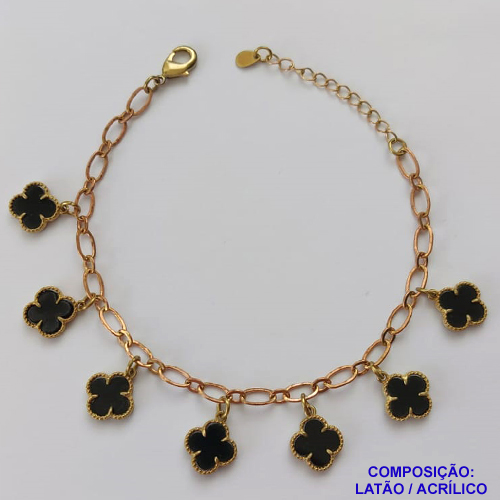 PULSEIRA NO BRUTO PRONTO PARA O BANHO -  PULSEIRA FEMININA COM 7 PINGENTES TIPO VAN CLEEF 11MM - TAMANHO 18CM COM EXTENSOR E FECHO LAGOSTA COMPOSIÇÃO: LATÃO / ACRILICO - PESO 6,2GR - BRU9169