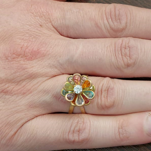 ANEL NO BRUTO PRONTO PARA O BANHO - ANEL AJUSTÁVEL - FLOR COLORIDA COM ZIRCÔNIA - LARGURA 16MM - PESO MEDIO 2,7GR - COMPOSIÇÃO LATÃO / ZIRCÔNIA - ANEL000263