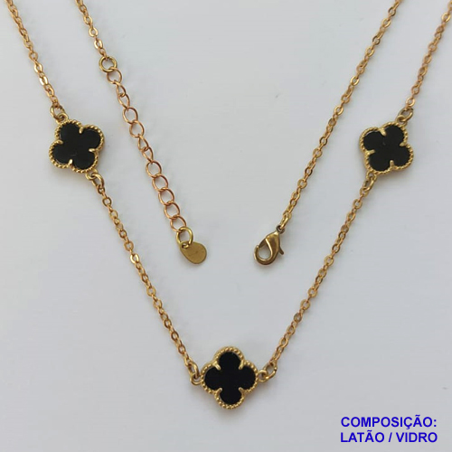 GARGANTILHA NO BRUTO PRONTO PARA O BANHO TIPO VAN CLEEF PRETA - GARGANTILHA COM CORRENTE DE 50CM + EXTENSOR - PESO TOTAL: 3,2GR - BRU9194