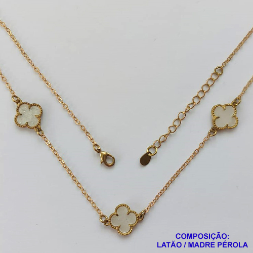 GARGANTILHA NO BRUTO PRONTO PARA O BANHO TIPO VAN CLEEF MADRE PÉROLA - GARGANTILHA COM CORRENTE DE 50CM + EXTENSOR - PESO TOTAL: 3,2GR - BRU9195