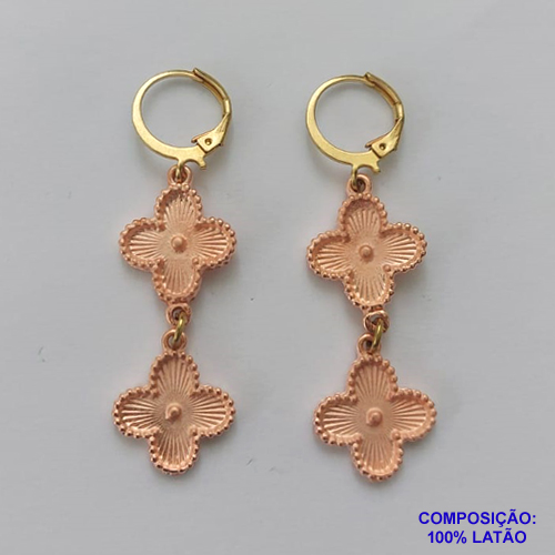 BRINCO NO BRUTO PRONTO PARA O BANHO -  BRINCO ARGOLINHA DE PRESSÃO (TRANQUETA) COM 2 PINGENTES TIPO VAN CLEEF 15MM - PESO 5,8GR - BRU9198
