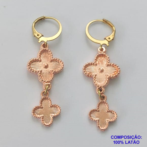 BRINCO NO BRUTO PRONTO PARA O BANHO -  BRINCO ARGOLINHA DE PRESSÃO (TRANQUETA) COM 2 PINGENTES TIPO VAN CLEEF TAMANHOS 11MM E 15MM - PESO 4,4GR - BRU9202
