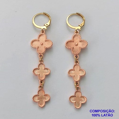BRINCO NO BRUTO PRONTO PARA O BANHO -  BRINCO ARGOLINHA DE PRESSÃO (TRANQUETA) COM 3 PINGENTES TIPO VAN CLEEF COM 2 TAMANHOS DE 11MM E 1 DE 15MM - PESO 5,9GR - BRU9203