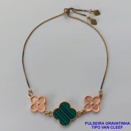 PULSEIRA GRAVATINHA  NO BRUTO PRONTO PARA O BANHO - PULSEIRA AJUSTÁVEL TIPO VAN CLEEF COM PINGENTES TAMANHOS 15MM E 18MM - PESO 5,3GR - BRU9215