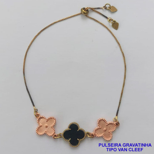PULSEIRA GRAVATINHA  NO BRUTO PRONTO PARA O BANHO - PULSEIRA AJUSTÁVEL TIPO VAN CLEEF COM PINGENTES TAMANHOS 15MM - PESO 4,4GR - BRU9216