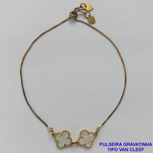 PULSEIRA GRAVATINHA NO BRUTO PRONTO PARA O BANHO - PULSEIRA AJUSTÁVEL TIPO VAN CLEEF COM PINGENTES TAMANHOS 11MM - COMPOSIÇÃO: LATÃO / MADRE PÉROLA - PESO 2GR - BRU9223