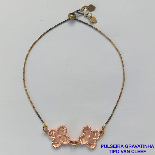 PULSEIRA GRAVATINHA NO BRUTO PRONTO PARA O BANHO - PULSEIRA AJUSTÁVEL TIPO VAN CLEEF COM PINGENTES TAMANHOS 15MM - COMPOSIÇÃO: 100% LATÃO - PESO 3,6GR - BRU9224