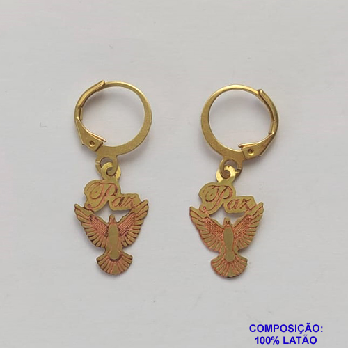 BRINCO BRUTO PRONTO PARA BANHO(CX95) COM ARGOLINHA DE PRESSÃO (TRANQUETA) PINGENTE ESPÍRITO SANTO COM PALAVRA PAZ 18MM - PESO TOTAL 1,3GR - BRU9226